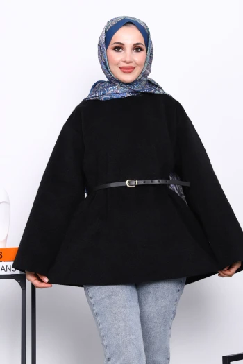 Siyah Bel Kemerli Angora Tunik