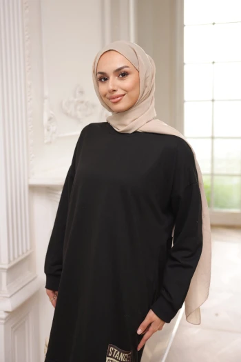 Siyah Bisiklet Yaka Armalı Tunik