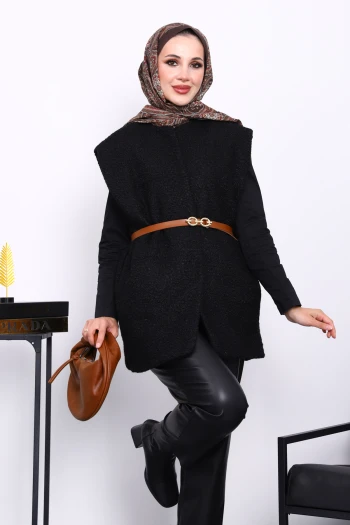 Siyah Buklet Astarlı Yelek