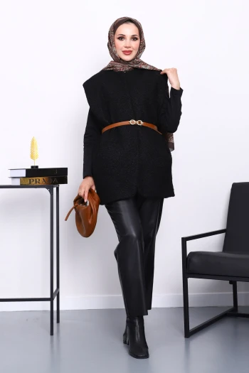 Siyah Buklet Astarlı Yelek