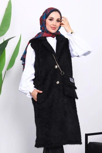 Siyah Çanta Detaylı Angora Yelek