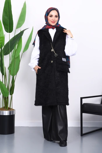 Siyah Çanta Detaylı Angora Yelek