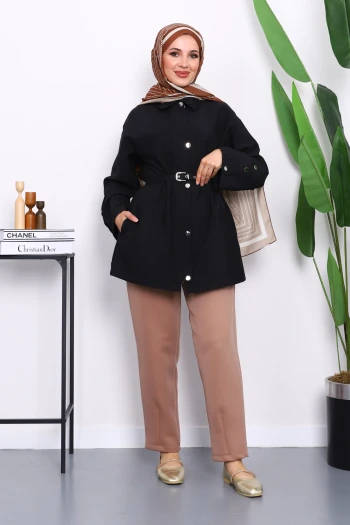 Siyah Çıtçıt Düğmeli Fermuarlu Tunik Gömlek
