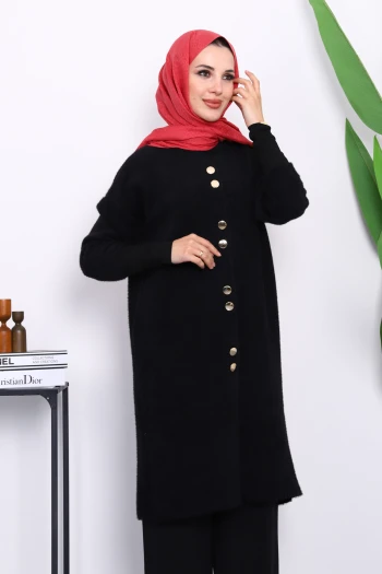 Siyah Düğmeli Angora Yumoş Triko Hırka