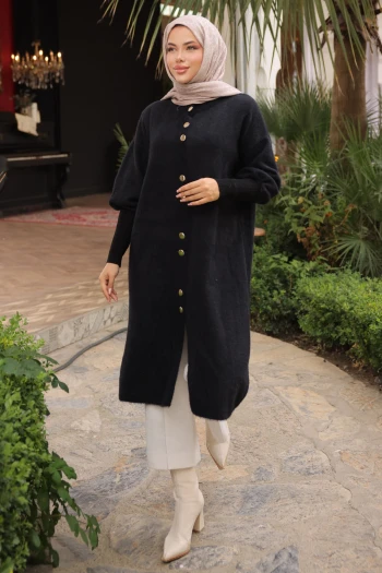 Siyah Hakim Yaka Angora Yumoş Hırka