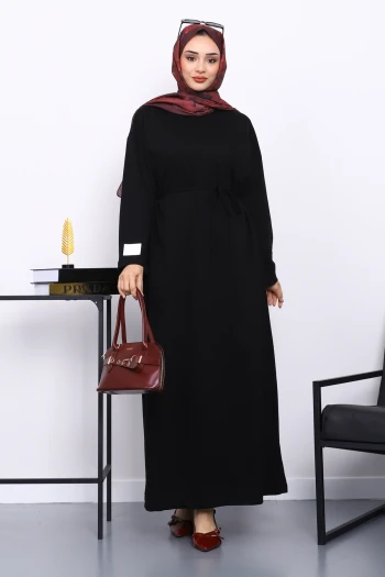 Siyah İki İplik Modal Elbise