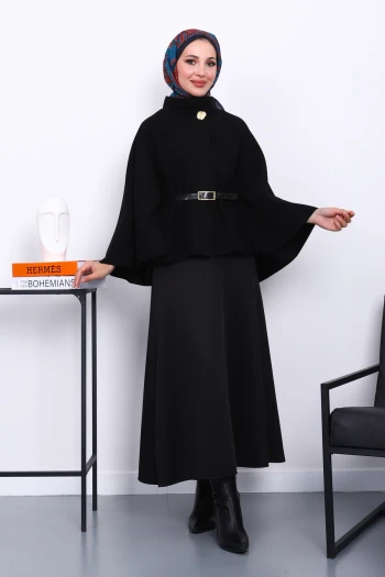 Siyah Kemerli Kaşe Panço