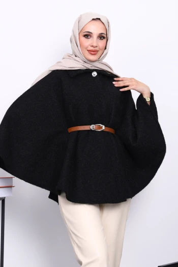 Siyah Kemerli Kaşe Panço
