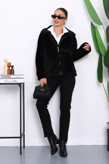 Siyah Kısa Kürk Mont