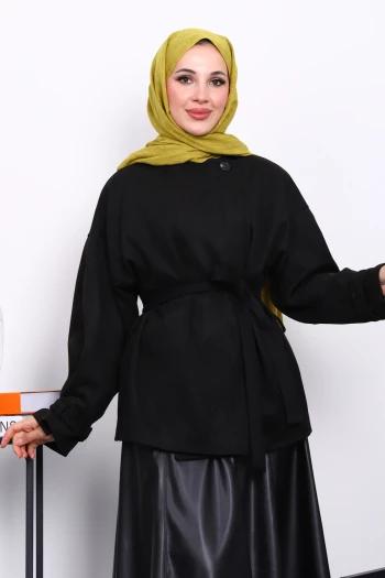 Siyah Kol Apoletli Astarlı Süet Ceket