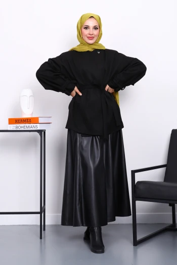 Siyah Kol Apoletli Astarlı Süet Ceket