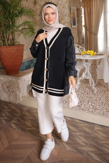 Siyah Kot Garnili Yumoş Triko Hırka