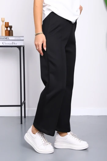 Siyah Önden Dikişli Scuba Pantolon