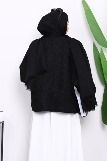 Siyah Önü Bağlamalı Keçe Kimono Ceket