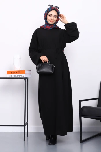 Siyah Önü Dikişli Oversize Dokulu Uzun Elise