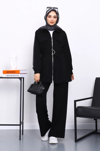 Siyah Sahte Cepli Bel Kuşaklı Modal Takım