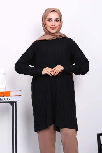 Siyah Soğuk İplik Merserize Triko Tunik