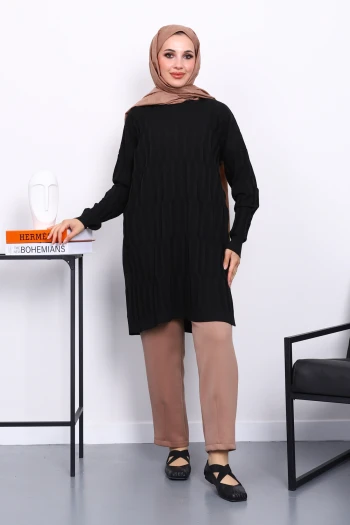 Siyah Soğuk İplik Merserize Triko Tunik