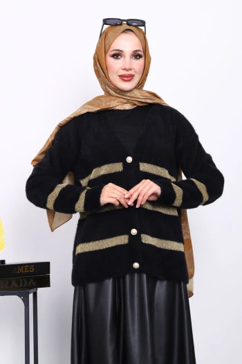 Siyah V Yaka Angora Yumoş Hırka