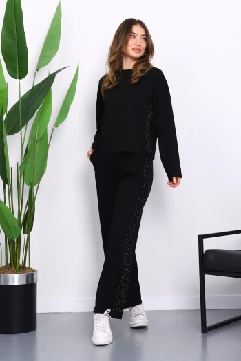 Siyah Yanları Taş Detaylı Modal Takım