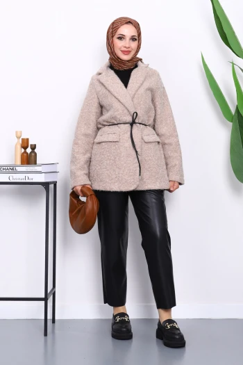Taş Bel Bağlamalı Cepli Keçe Ceket