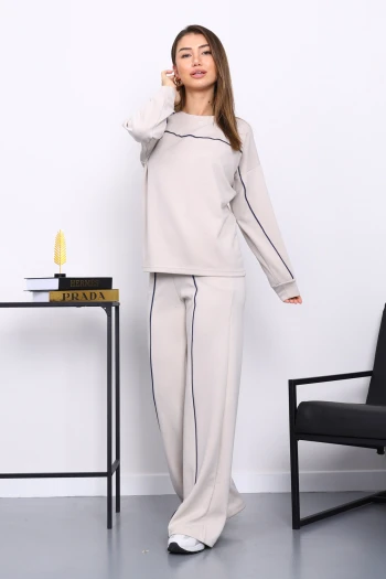 Taş Biye Detaylı Sweat Pantolonlu Takım