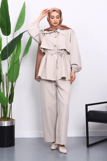 Taş Double Krep Tunik Pantolonlu Takım