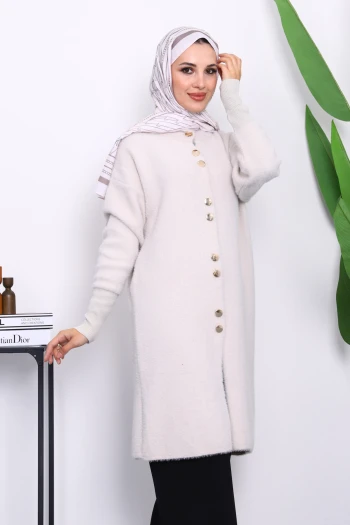 Taş Düğmeli Angora Yumoş Triko Hırka