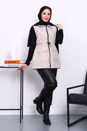 Taş Fermuarlı Kapitone Yelek