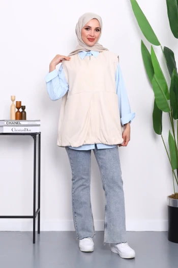 Taş Fermuarlı Oversize Astarlı Yelek