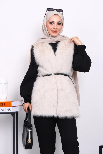 Taş Kemerli Astarlı Kürk Yelek