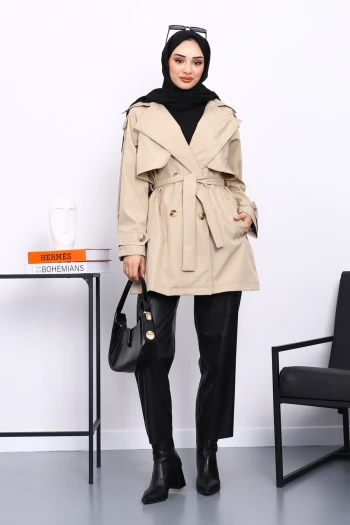 Taş Kruvaze Yaka Astarlı Trençkot