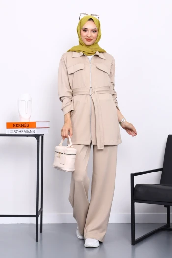 Taş Sahte Cepli Bel Kuşaklı Modal Takım