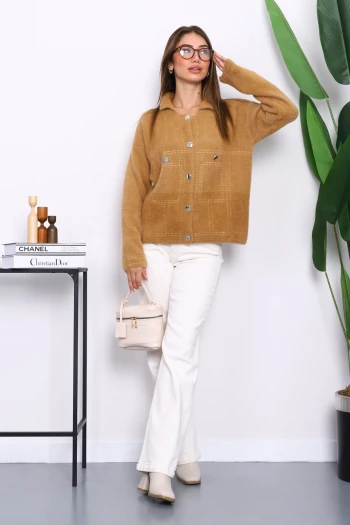 Vizon Dik Yaka Angora Yumoş Hırka