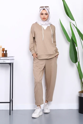Vizon Kapşonlu Tunik Pantolonlu Takım