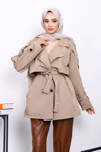 Vizon Kruvaze Yaka Astarlı Kısa Trençkot