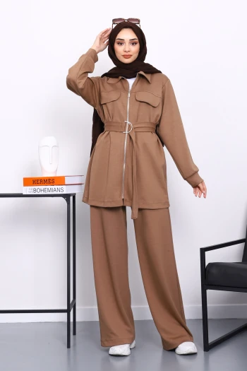 Vizon Sahte Cepli Bel Kuşaklı Modal Takım