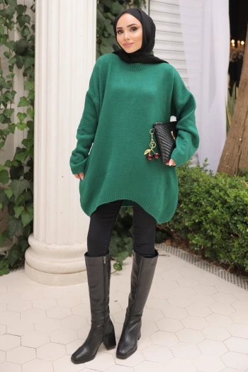 Zümrüt Yeşili Bisiklet Yaka Triko Kazak