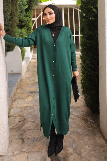 Zümrüt Yeşili Soğuk İplik Triko Hırka