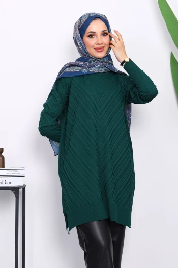 Zümrüt Yeşili Soğuk İplik Triko Tunik