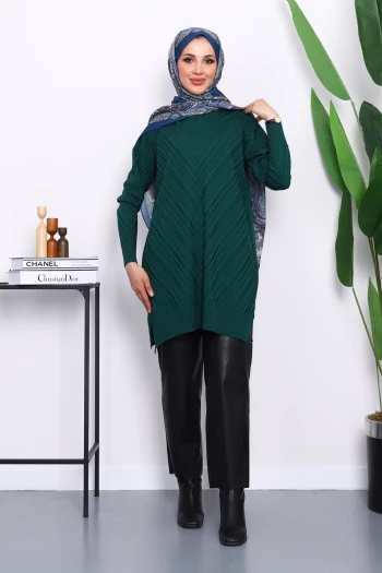 Zümrüt Yeşili Soğuk İplik Triko Tunik