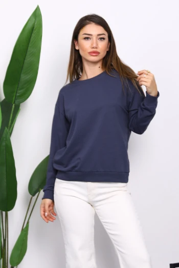 Antrasit Bisiklet Yaka İki İplik Sweatshirt