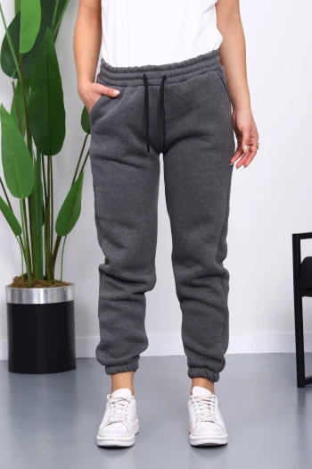 Antrasit Üç İplik Şardonlu Eşofman Altı