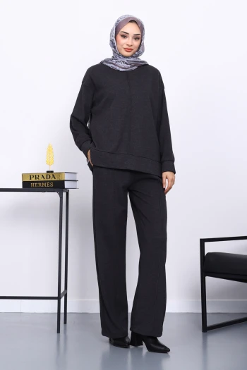 Antrasit Üst ve Pantolonu Nervür Dikişli Selanik Takım