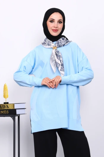 Bebe Mavi Bisiklet Yaka Soğuk İplik Triko Tunik