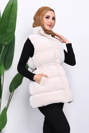 Bej Bel Lastikli Cepli Şişme Yelek