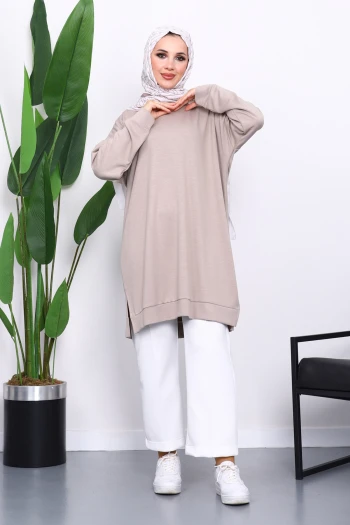 Bej Bisiklet Yaka Modal Tunik