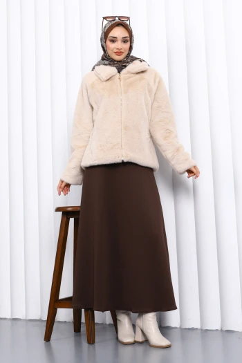 Bej Kısa Kürk Mont