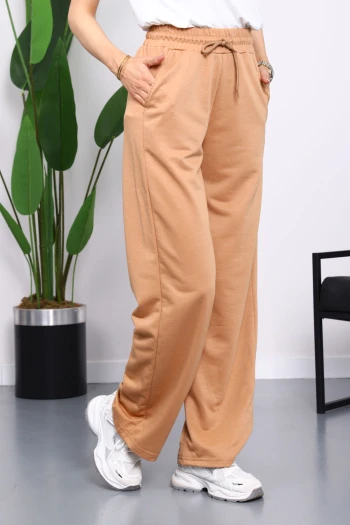 Bisküvi Bel Lastikli İki İplik Palazzo Eşofman Alt