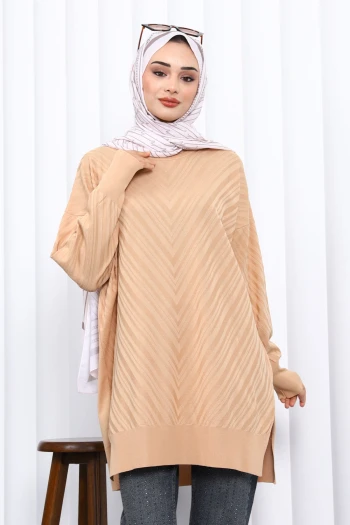 Bisküvi Bisiklet Yaka Soğuk İplik Triko Tunik